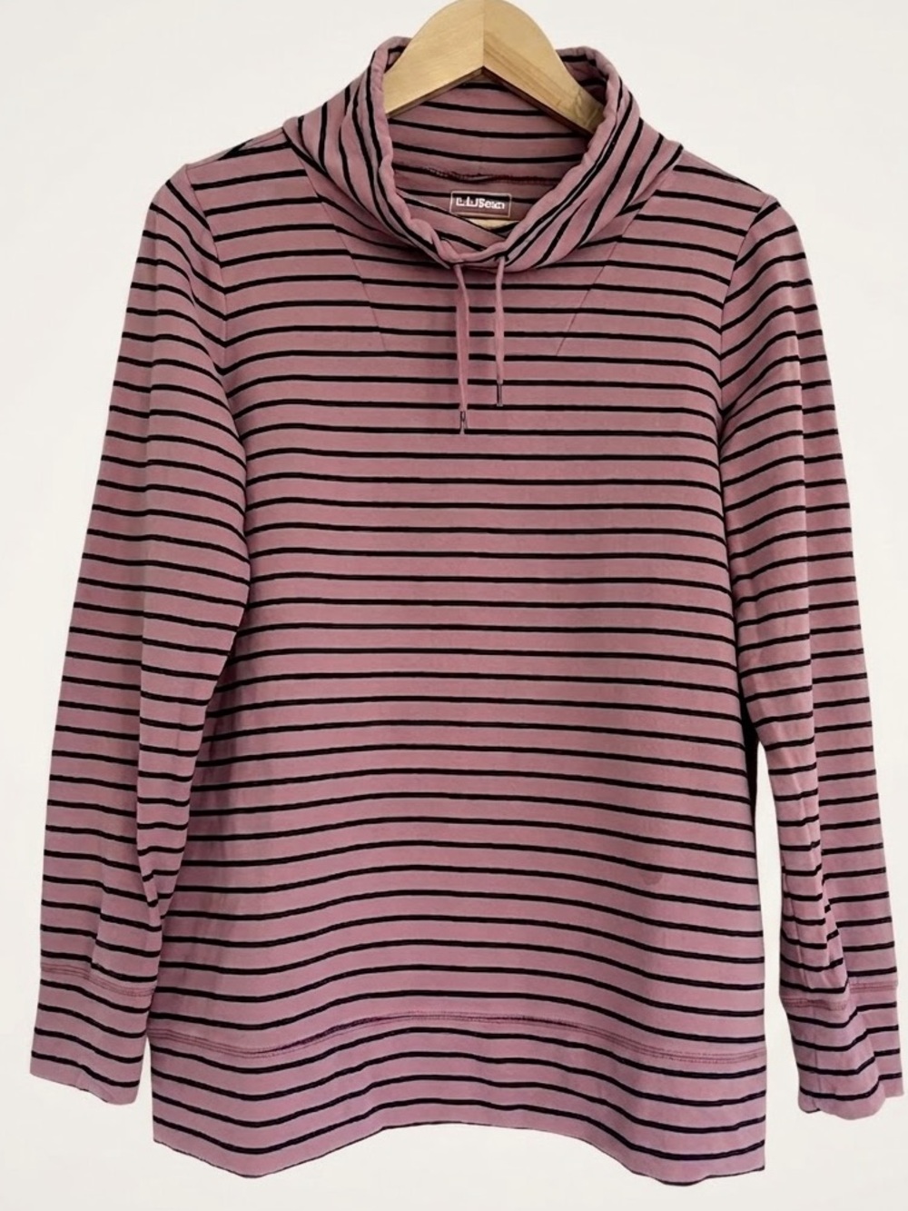 L.L. Bean Dusty Pink Navy Striped Cowl Neck Pullover S